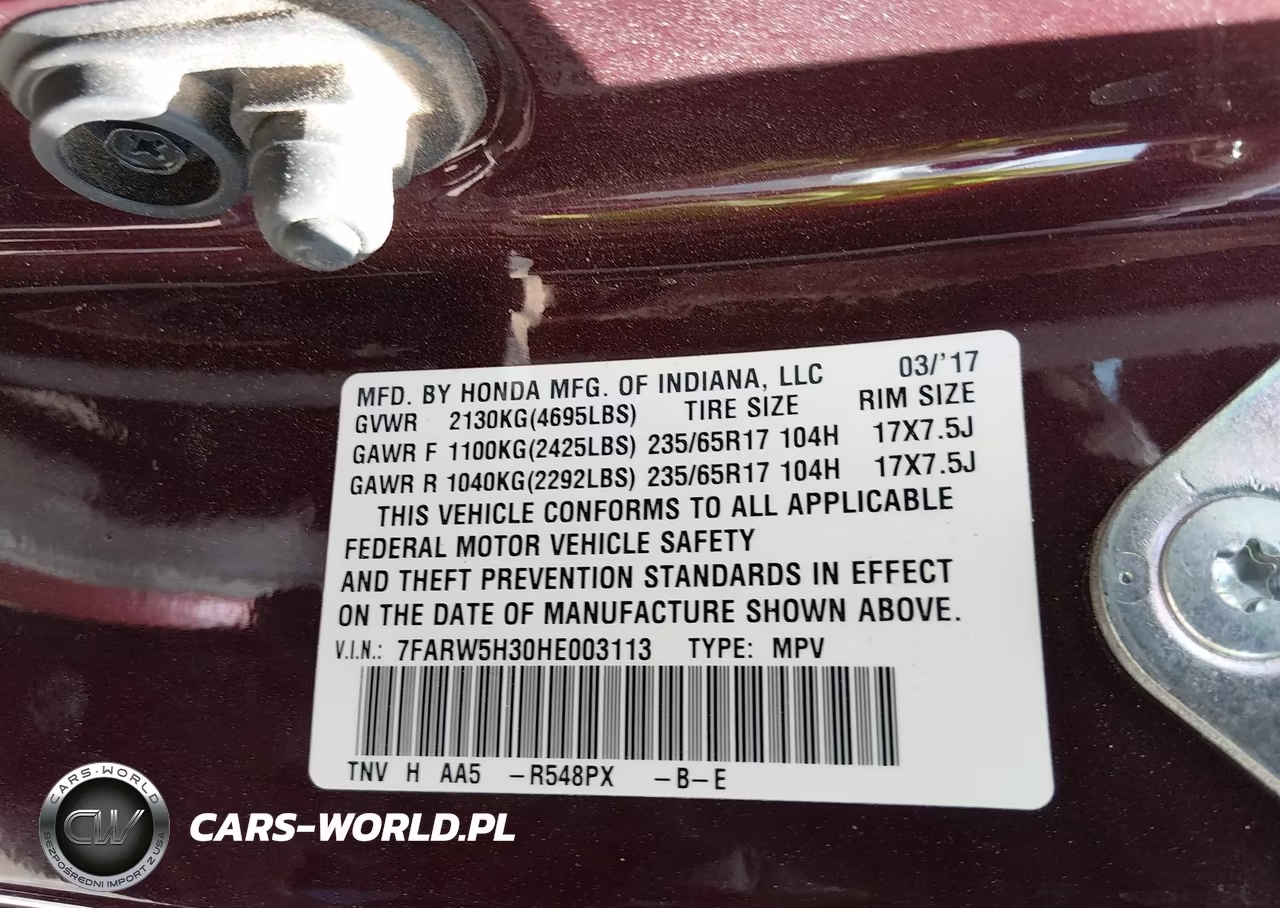 2017 Honda Cr-V Lx VIN:7FARW5H30HE003113 - 9