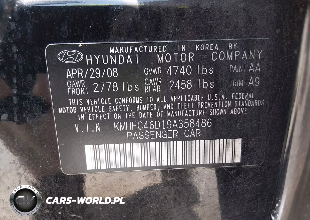 2009 Hyundai Azera Gls VIN:KMHFC46D19A358486 - 9
