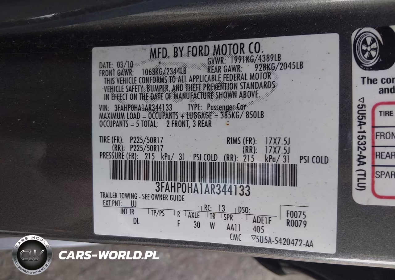 2010 Ford Fusion Se VIN:3FAHP0HA1AR344133 - 9