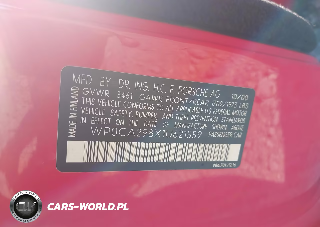 2001 Porsche Boxster VIN:WP0CA298X1U621559 - 9