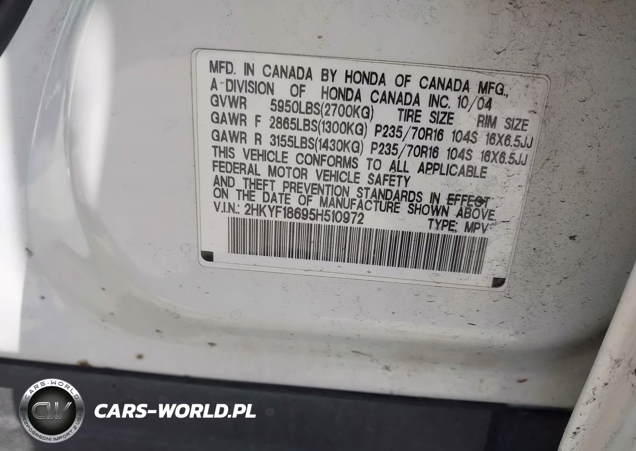 2005 Honda Pilot Ex-L VIN:2HKYF18695H510972 - 9