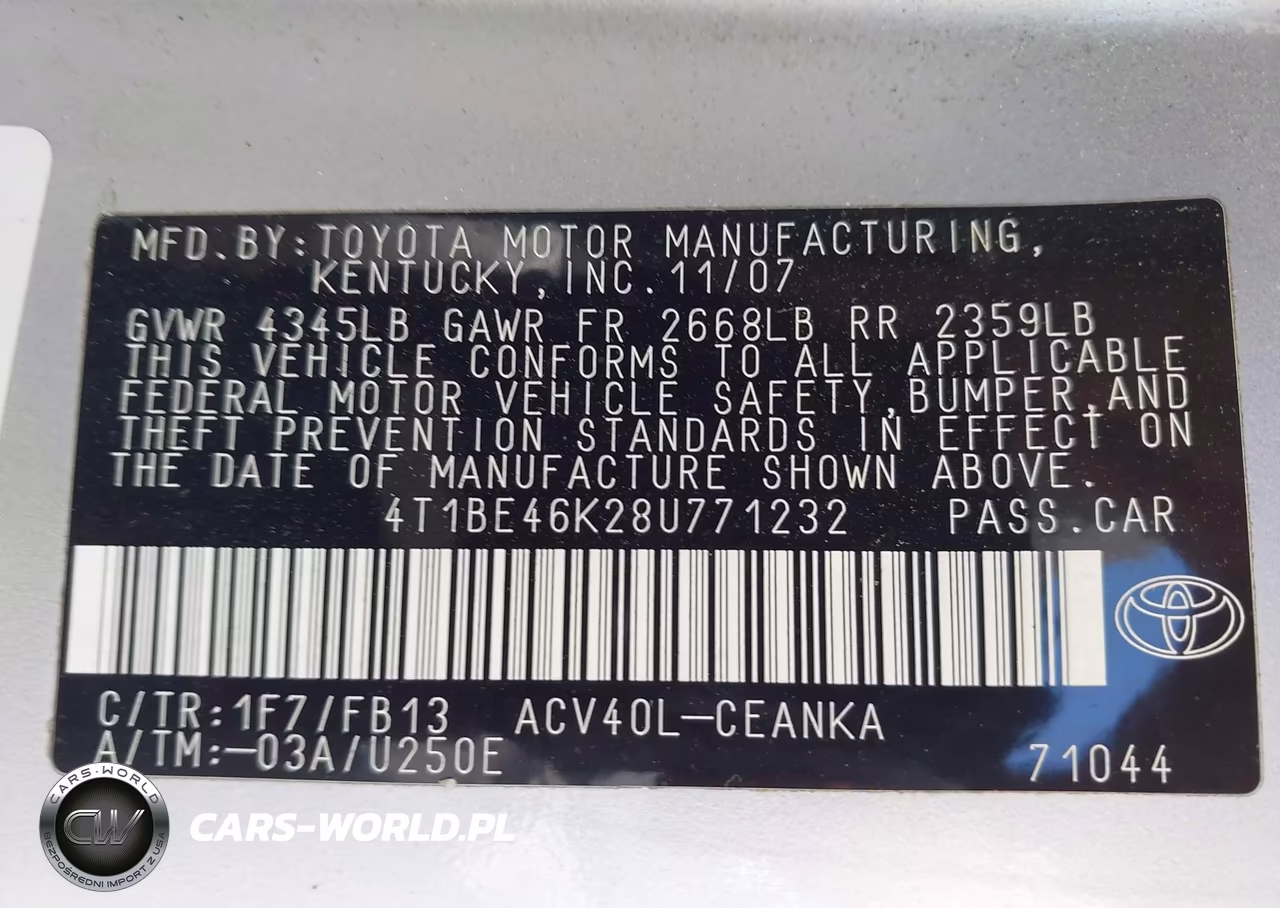 2008 Toyota Camry Le VIN:4T1BE46K28U771232 - 9