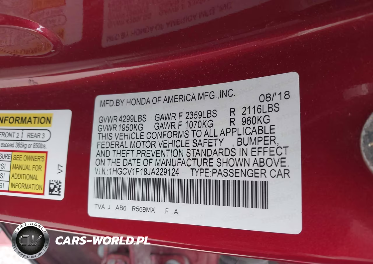 2018 Honda Accord Lx VIN:1HGCV1F18JA229124 - 9