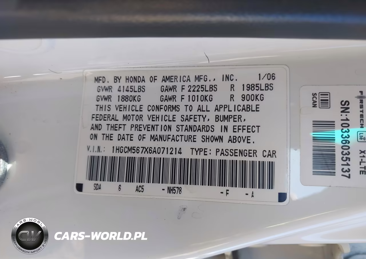 2006 Honda Accord 2.4 Ex VIN:1HGCM567X6A071214 - 9