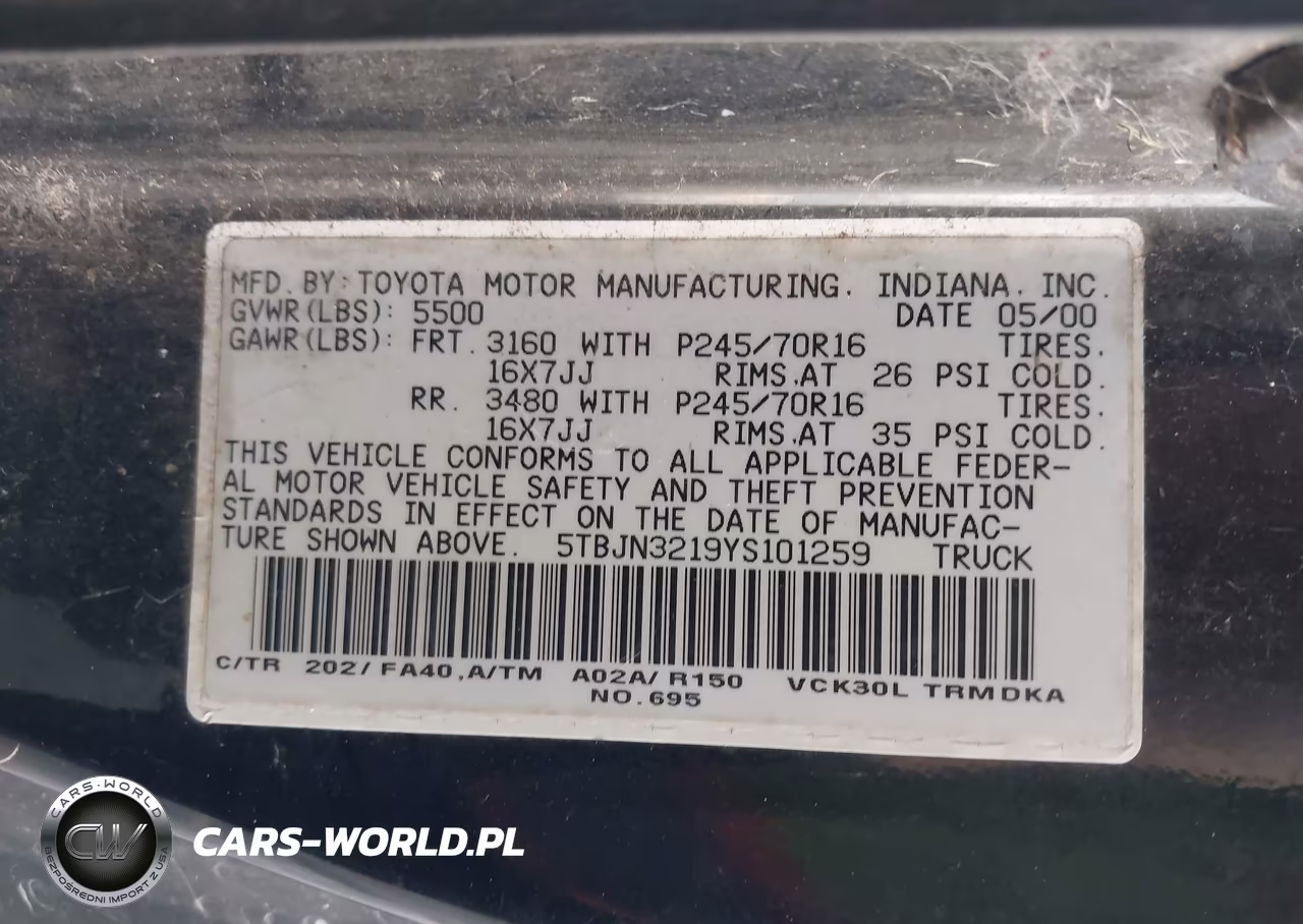 2000 Toyota Tundra VIN:5TBJN3219YS101259 - 9