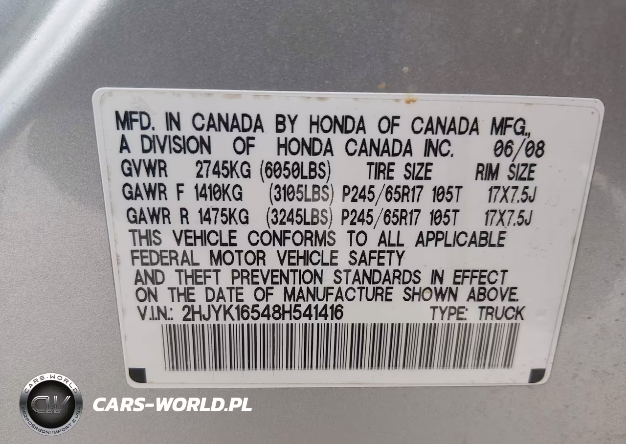 2008 Honda Ridgeline Rtl VIN:2HJYK16548H541416 - 9