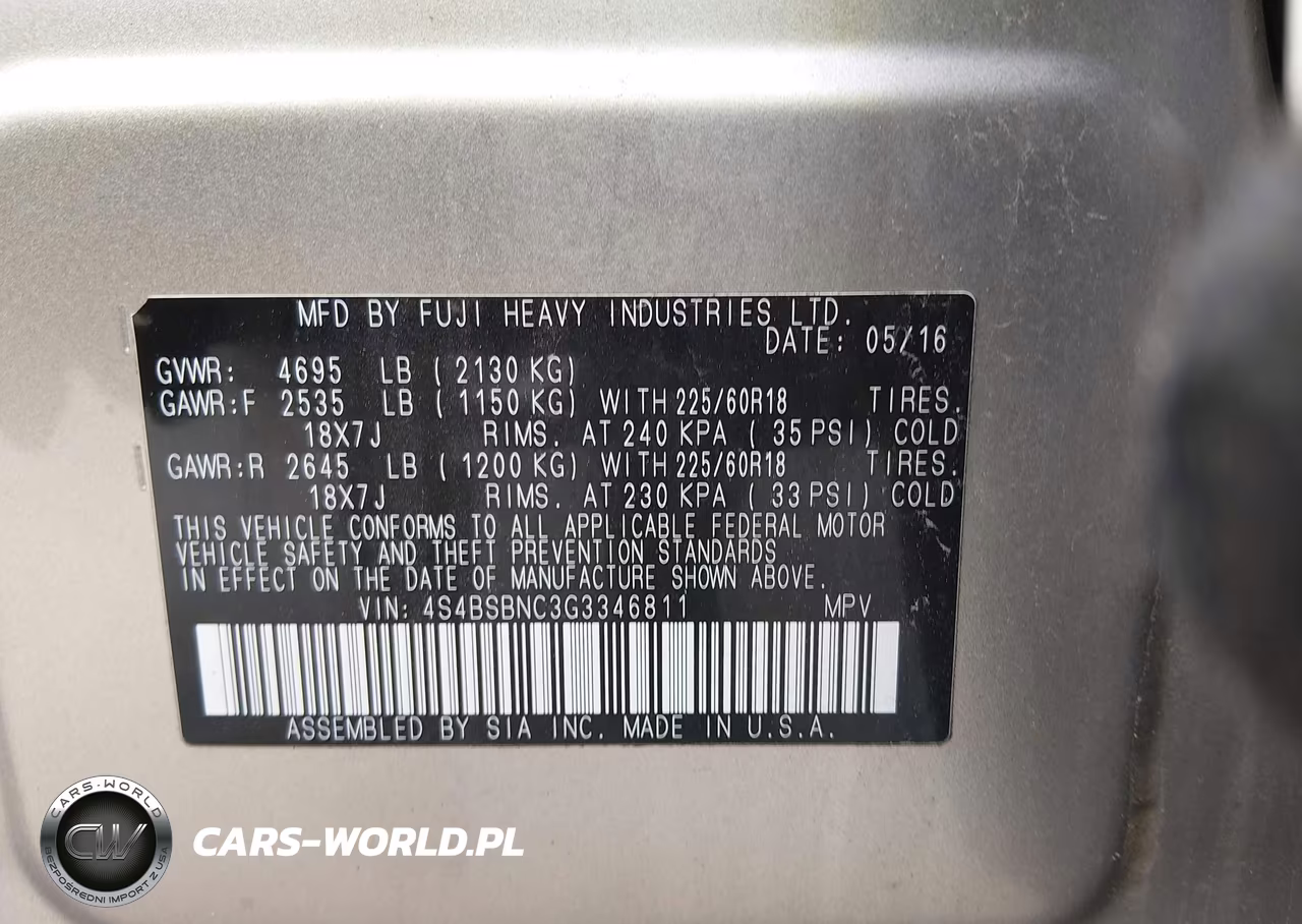 2016 Subaru Outback 2.5I Limited VIN:4S4BSBNC3G3346811 - 9
