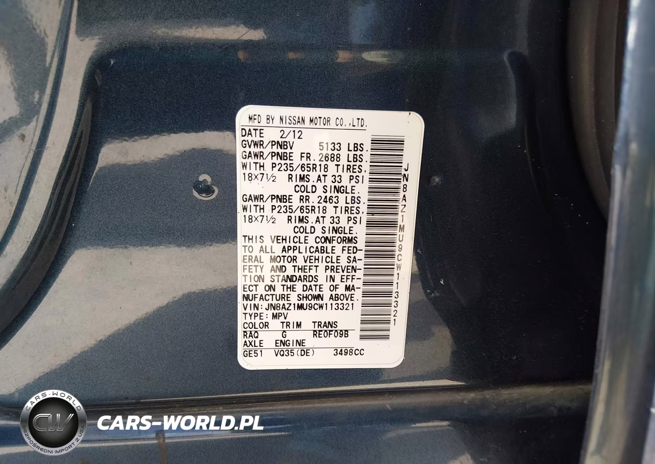 2012 Nissan Murano Sl VIN:JN8AZ1MU9CW113321 - 9