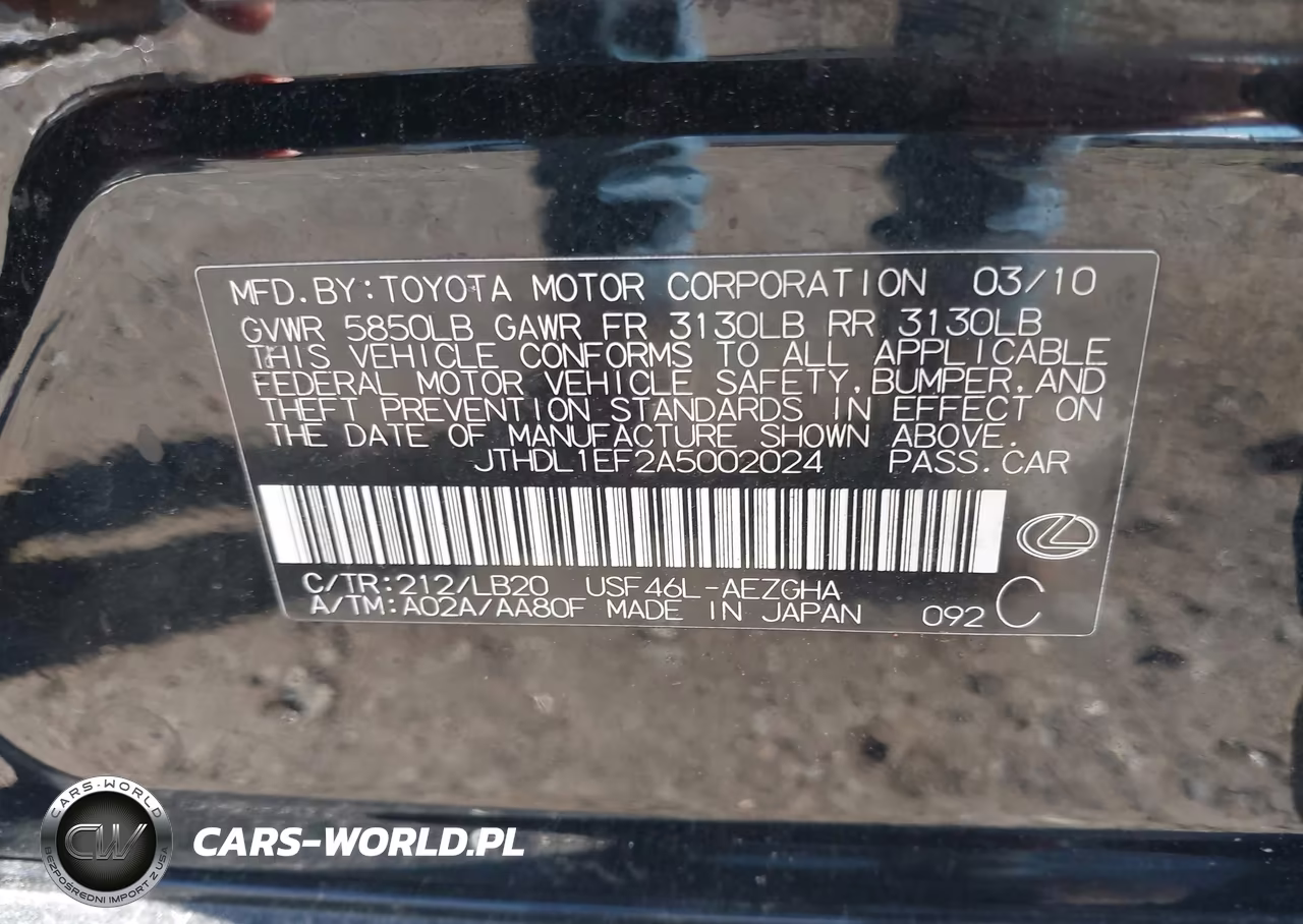 2010 Lexus Ls 460 L VIN:JTHDL1EF2A5002024 - 9