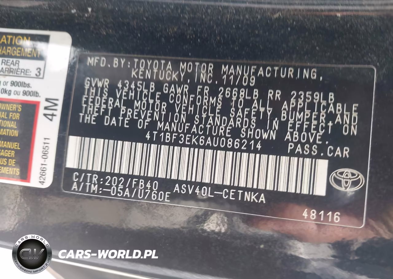 2010 Toyota Camry Le VIN:4T1BF3EK6AU086214 - 9