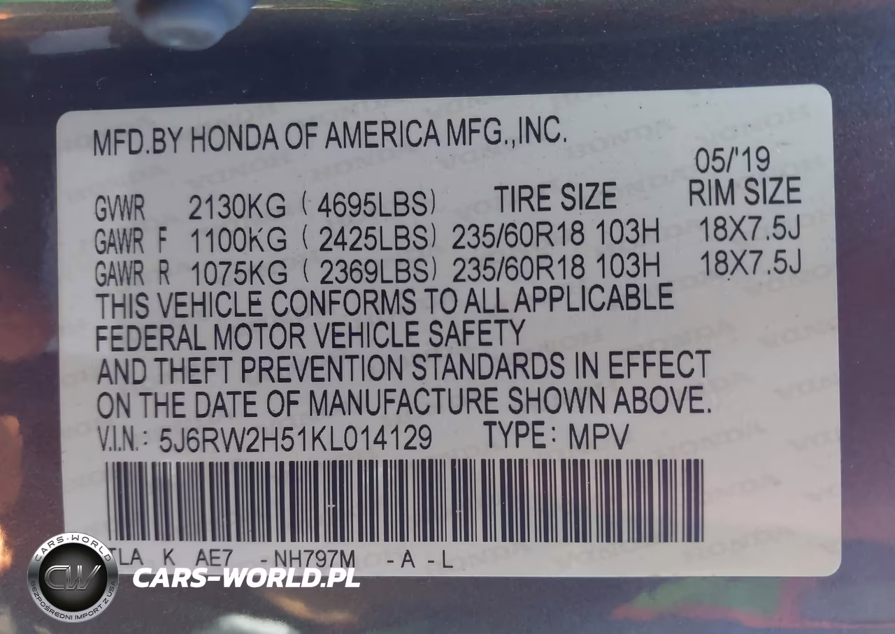 2019 Honda Cr-V Ex VIN:5J6RW2H51KL014129 - 9