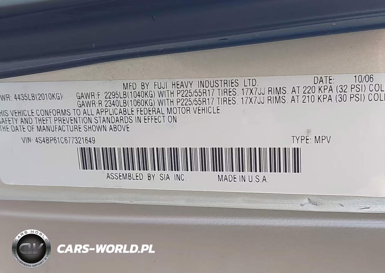 2007 Subaru Outback 2.5I VIN:4S4BP61C677321649 - 9