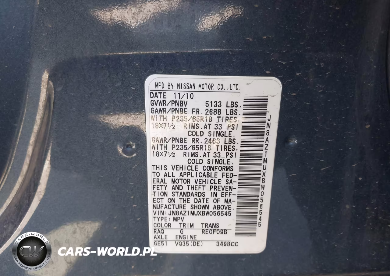 2011 Nissan Murano S VIN:JN8AZ1MUXBW056545 - 9
