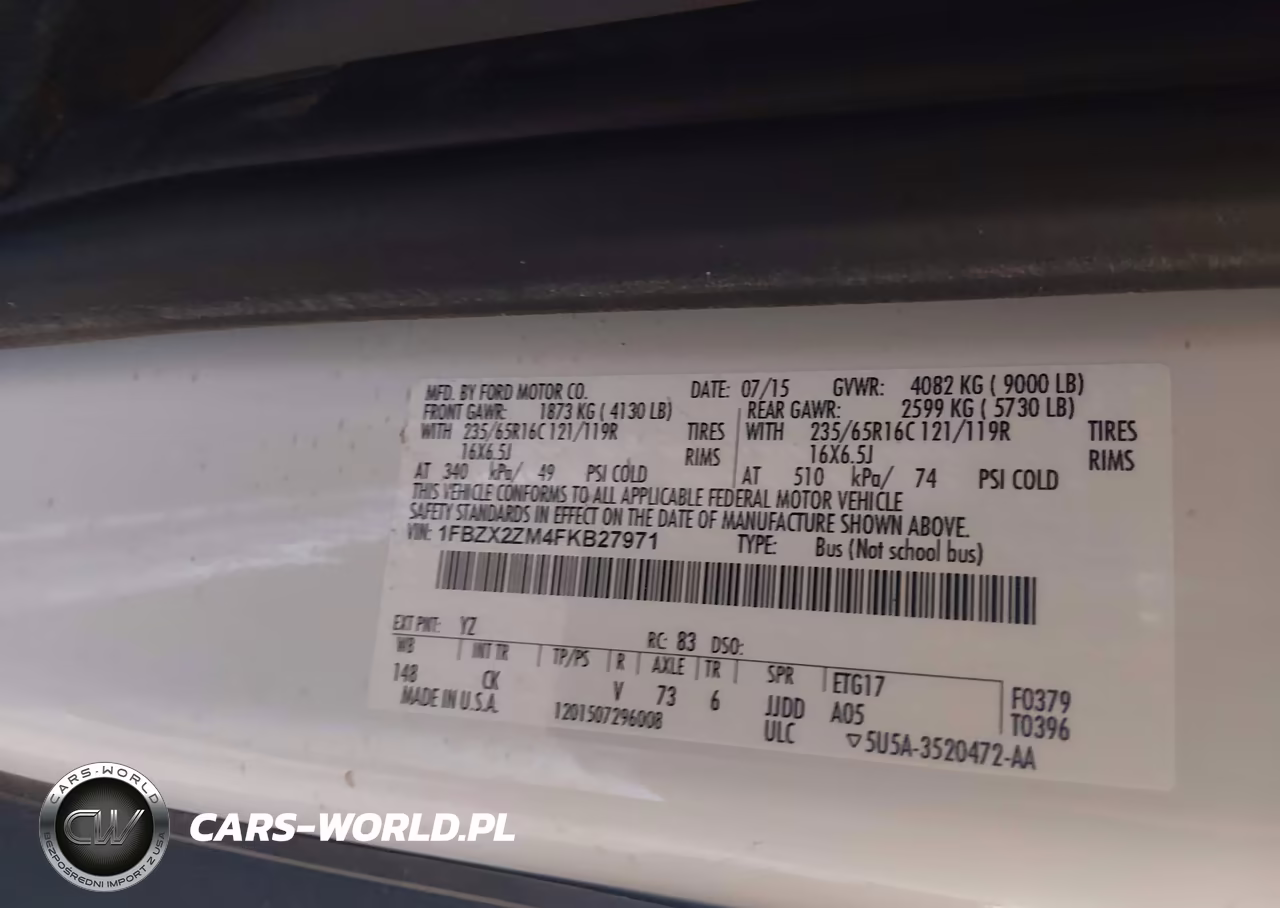 2015 Ford Transit-350 Xlt VIN:1FBZX2ZM4FKB27971 - 9