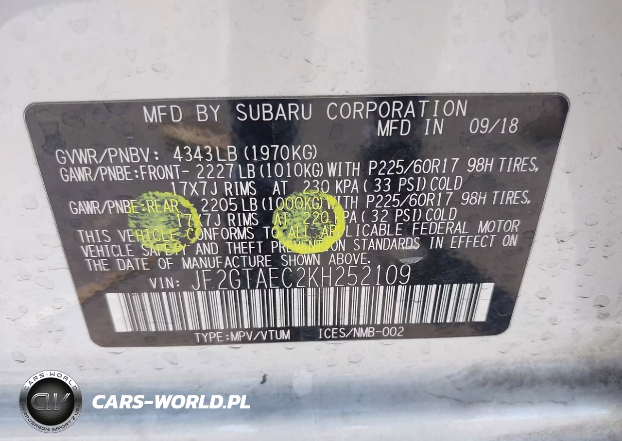2019 Subaru Crosstrek 2.0I Premium VIN:JF2GTAEC2KH252109 - 9