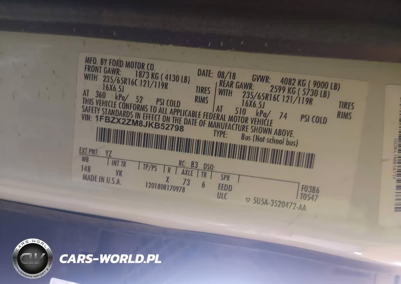 2018 Ford Transit-350 Xl VIN:1FBZX2ZM8JKB52798 - 9