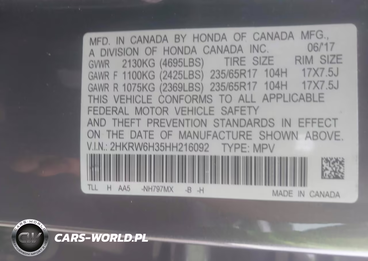 2017 Honda Cr-V Lx VIN:2HKRW6H35HH216092 - 9