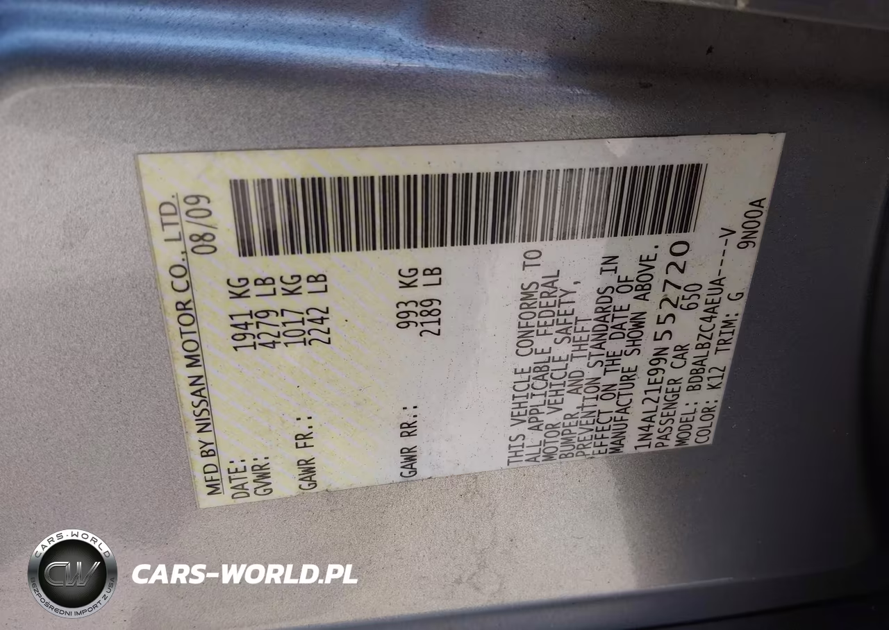 2009 Nissan Altima 2.5 S VIN:1N4AL21E99N552720 - 9