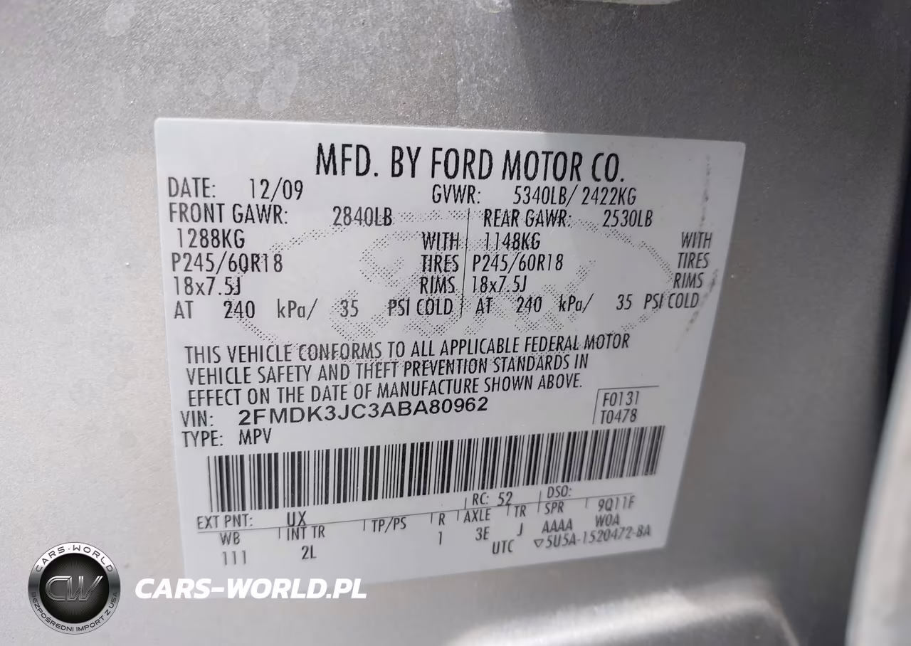 2010 Ford Edge Sel VIN:2FMDK3JC3ABA80962 - 9