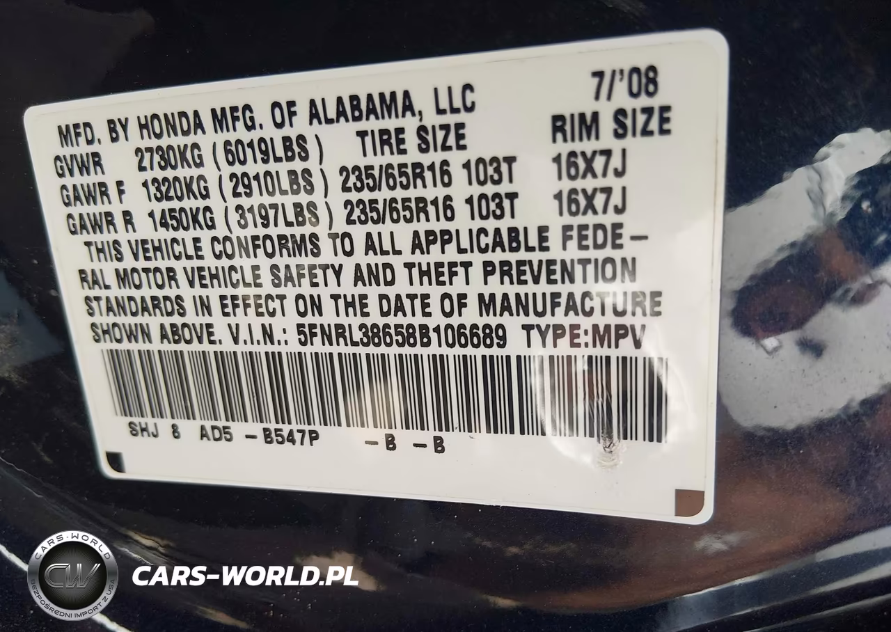 2008 Honda Odyssey Ex-L VIN:5FNRL38658B106689 - 9