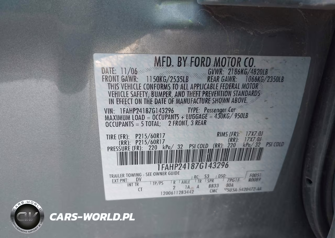 2007 Ford Five Hundred Sel VIN:1FAHP24187G143296 - 9