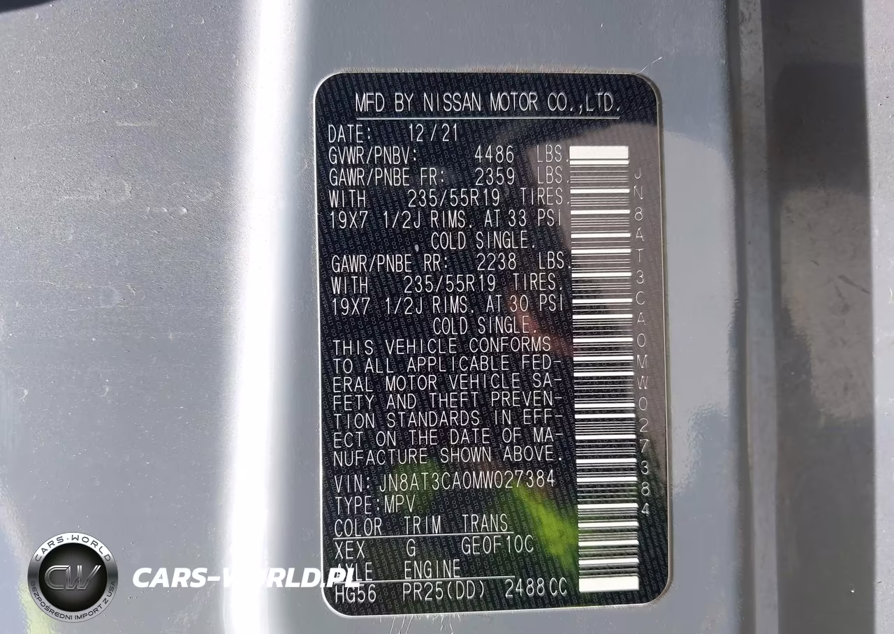 2021 Nissan Rogue Sl Fwd VIN:JN8AT3CA0MW027384 - 9