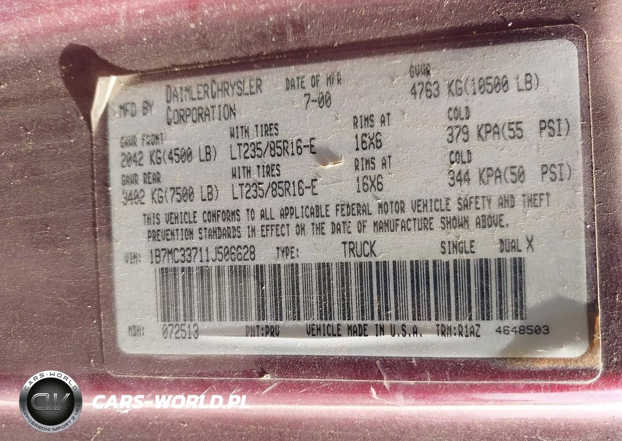 2001 Dodge Ram 3500 St VIN:1B7MC33711J506628 - 8