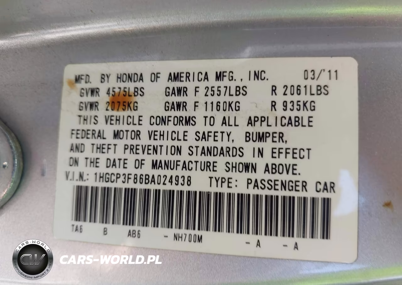 2011 Honda Accord 3.5 Ex-L VIN:1HGCP3F86BA024938 - 9