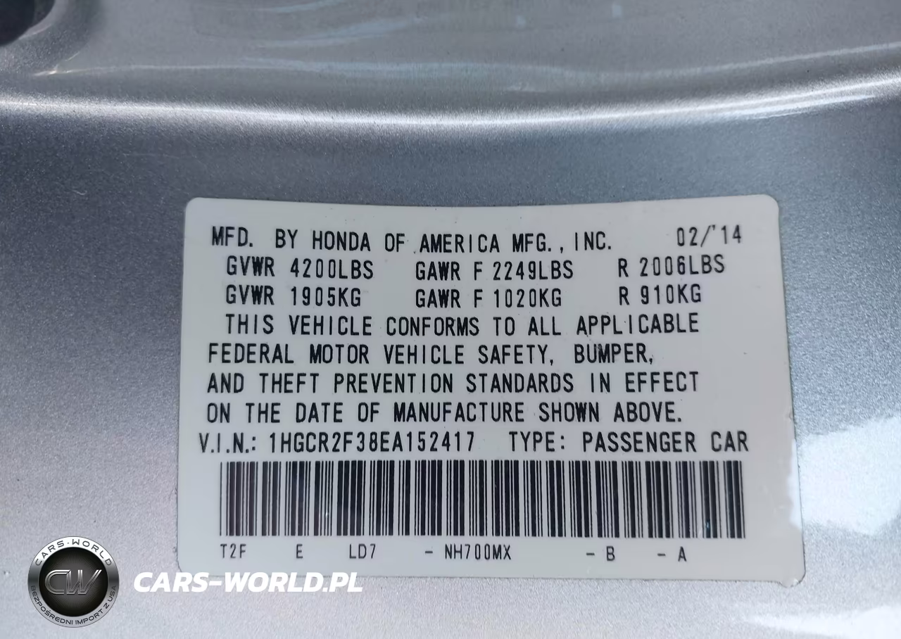 2014 Honda Accord Lx VIN:1HGCR2F38EA152417 - 9