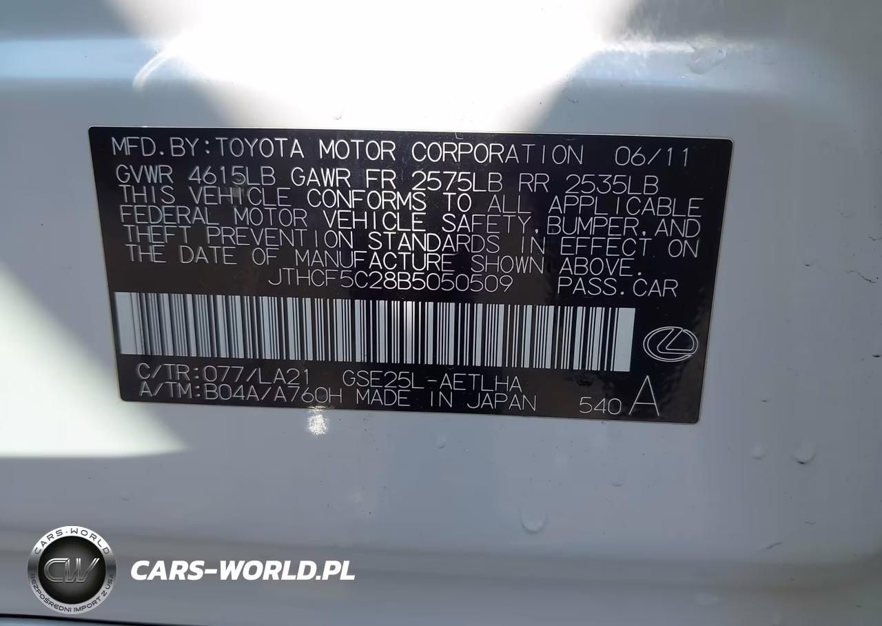 2011 Lexus Is 250 VIN:JTHCF5C28B5050509 - 9