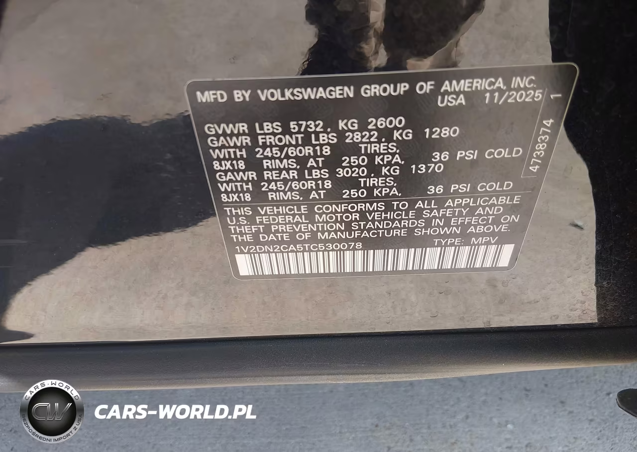 2026 Volkswagen Atlas Se VIN:1V2DN2CA5TC530078 - 9