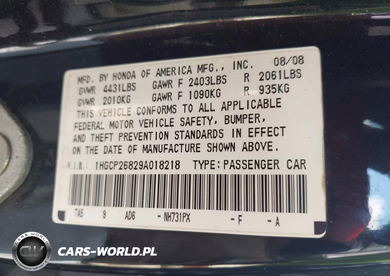 2009 Honda Accord 2.4 Ex-L VIN:1HGCP26829A018218 - 9