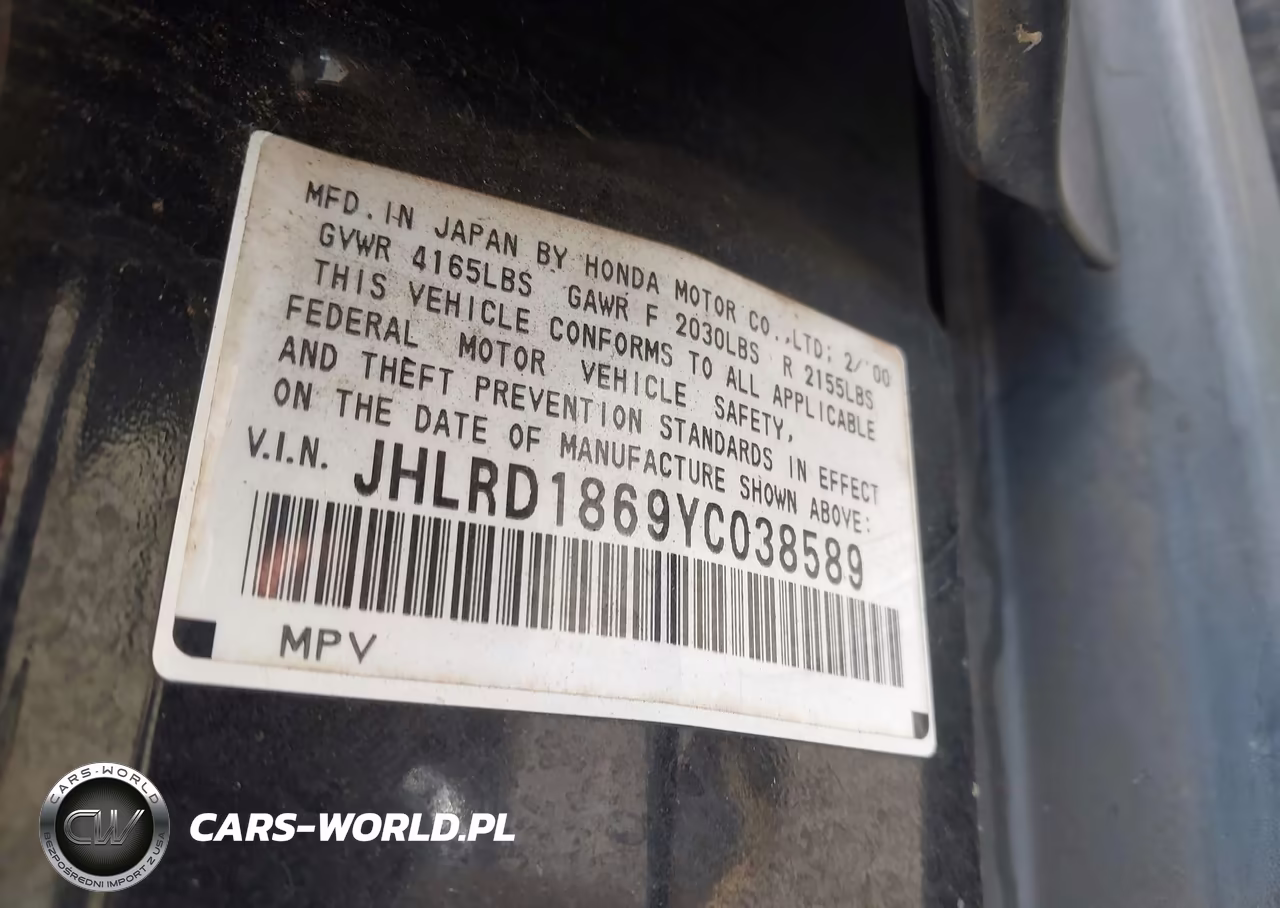 2000 Honda Cr-V Ex VIN:JHLRD1869YC038589 - 9