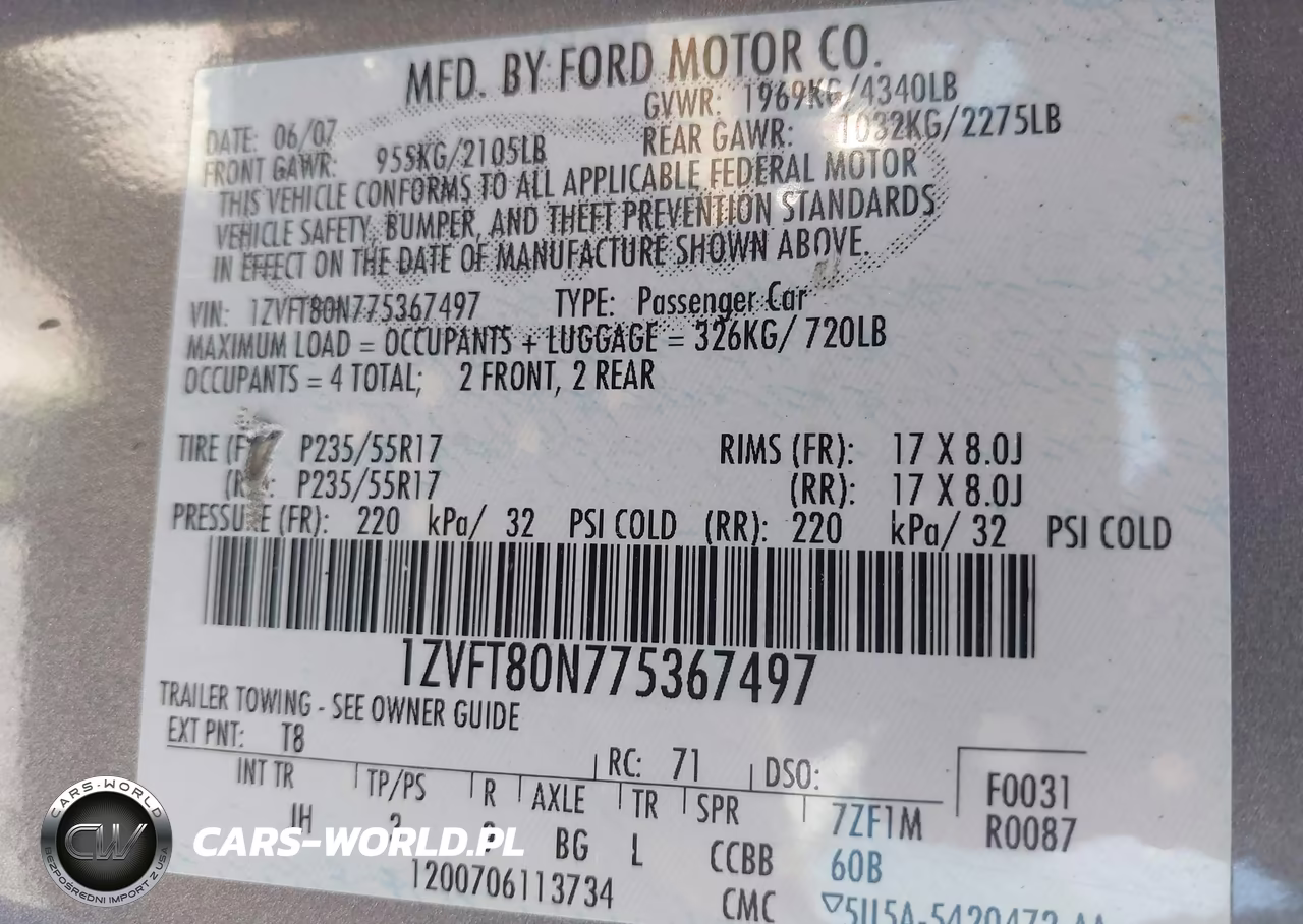2007 Ford Mustang V6 Deluxe-V6 Premium VIN:1ZVFT80N775367497 - 9