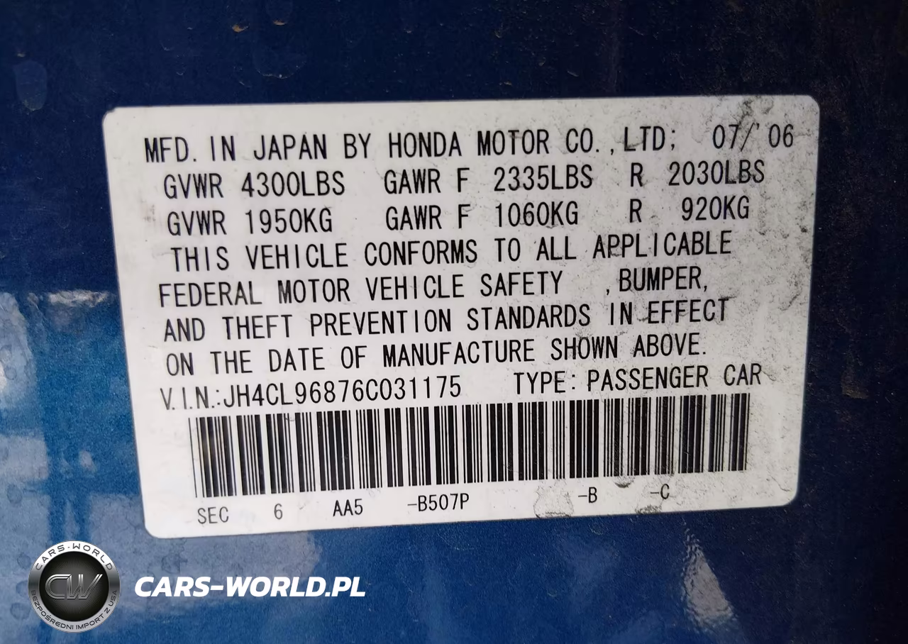 2006 Acura Tsx VIN:JH4CL96876C031175 - 9