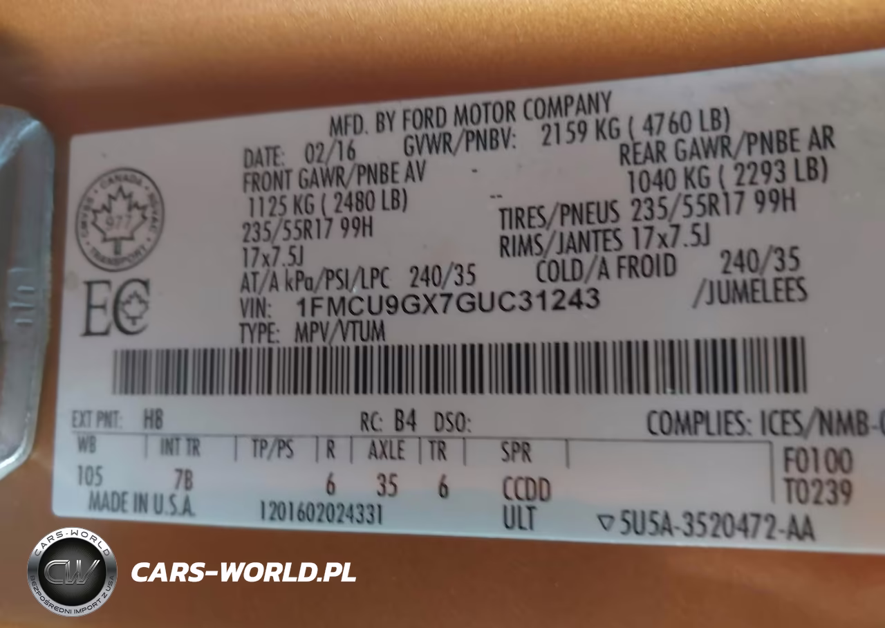 2016 Ford Escape Se VIN:1FMCU9GX7GUC31243 - 9