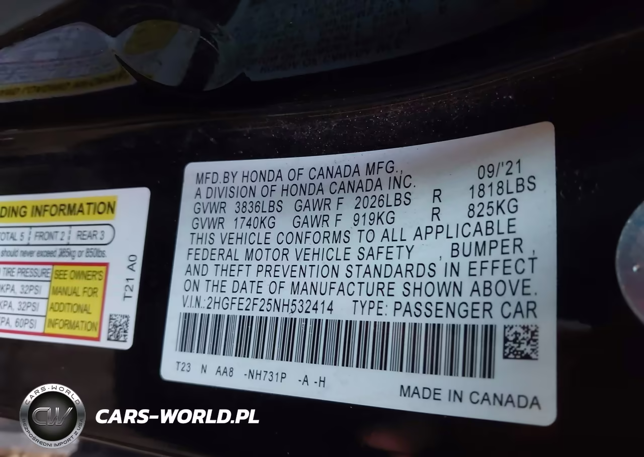 2022 Honda Civic Lx VIN:2HGFE2F25NH532414 - 9