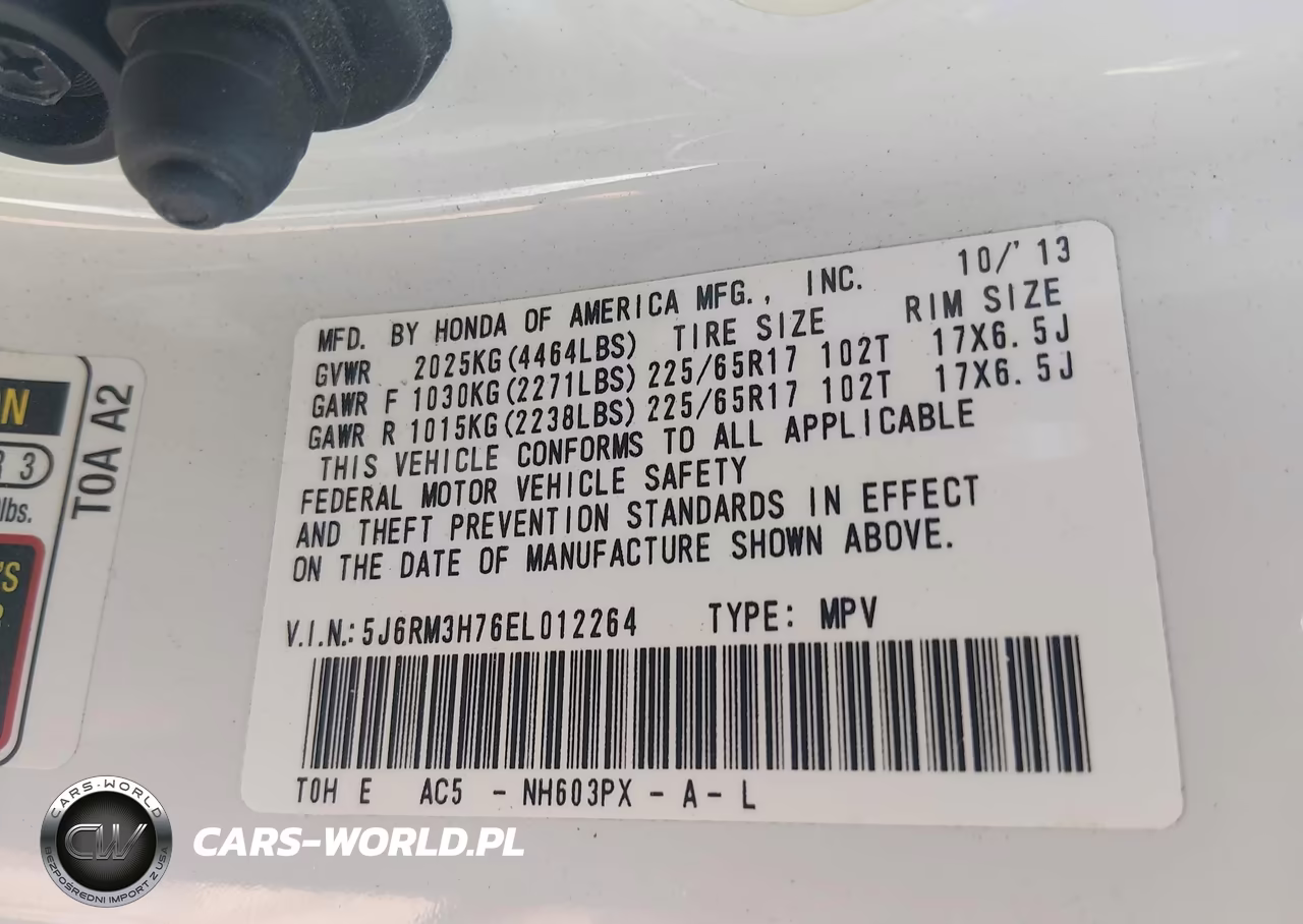 2014 Honda Cr-V Ex-L VIN:5J6RM3H76EL012264 - 9