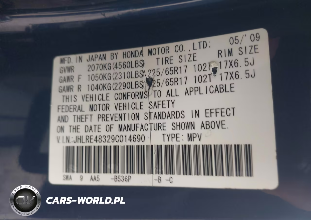 2009 Honda Cr-V Lx VIN:JHLRE48329C014690 - 9