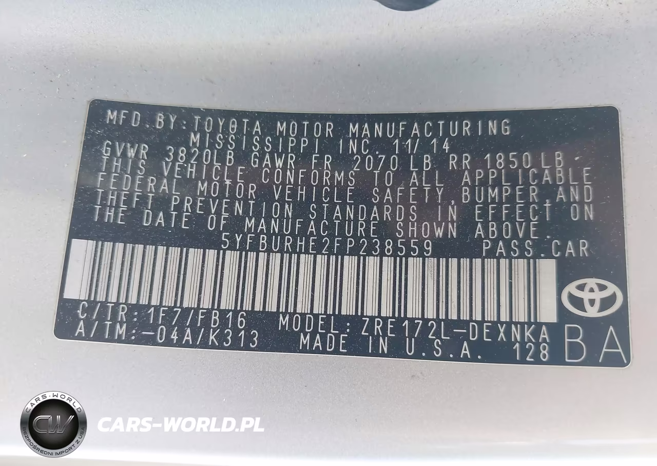 2015 Toyota Corolla Le Plus VIN:5YFBURHE2FP238559 - 9