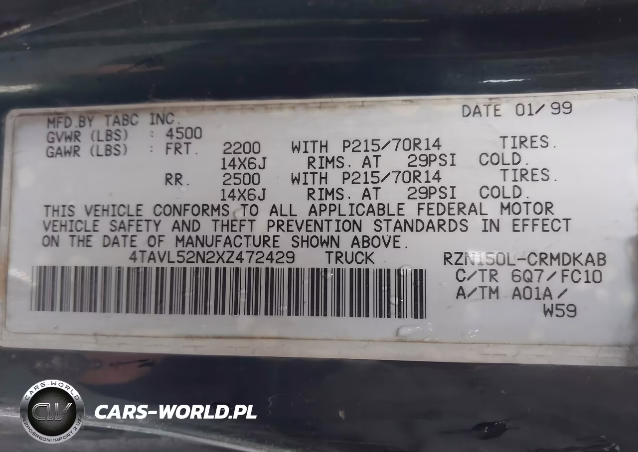 1999 Toyota Tacoma VIN:4TAVL52N2XZ472429 - 9