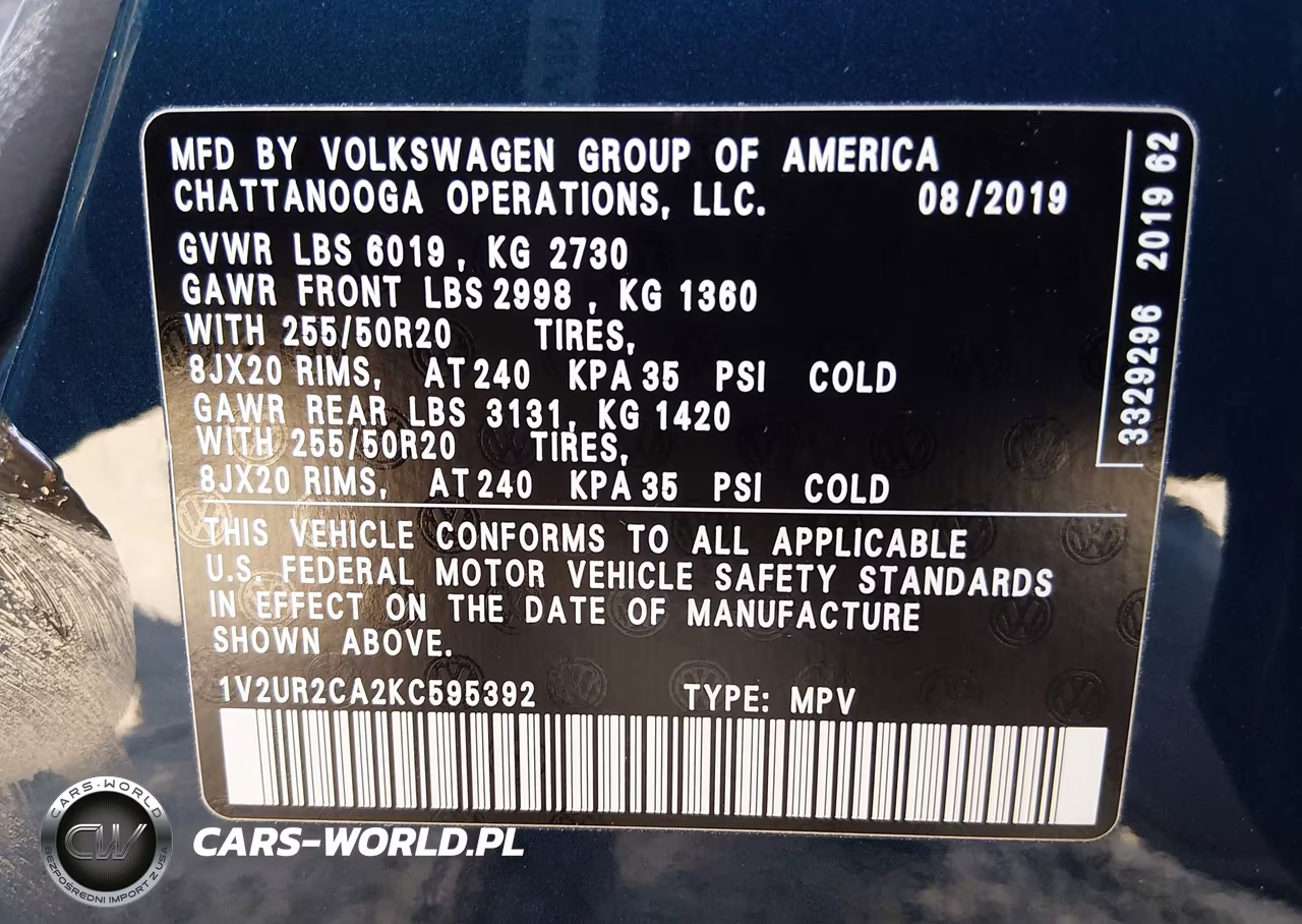 2019 Volkswagen Atlas 3.6L V6 Se W-Technology VIN:1V2UR2CA2KC595392 - 9