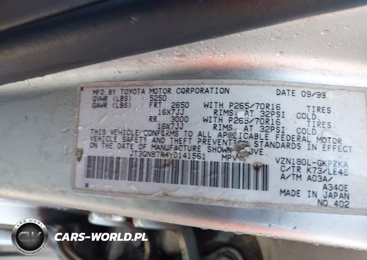 2000 Toyota 4Runner Limited V6 VIN:JT3GN87R4Y0141561 - 9