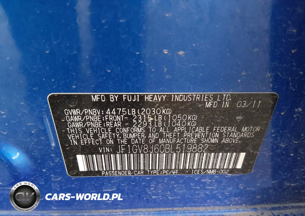 2011 Subaru Impreza Wrx Sti VIN:JF1GV8J60BL519882 - 9