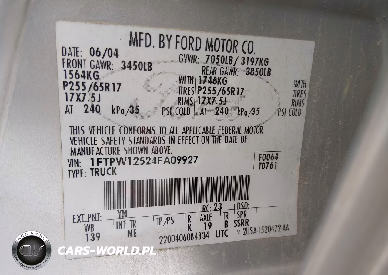 2004 Ford F-150 Lariat-Xlt VIN:1FTPW12524FA09927 - 5