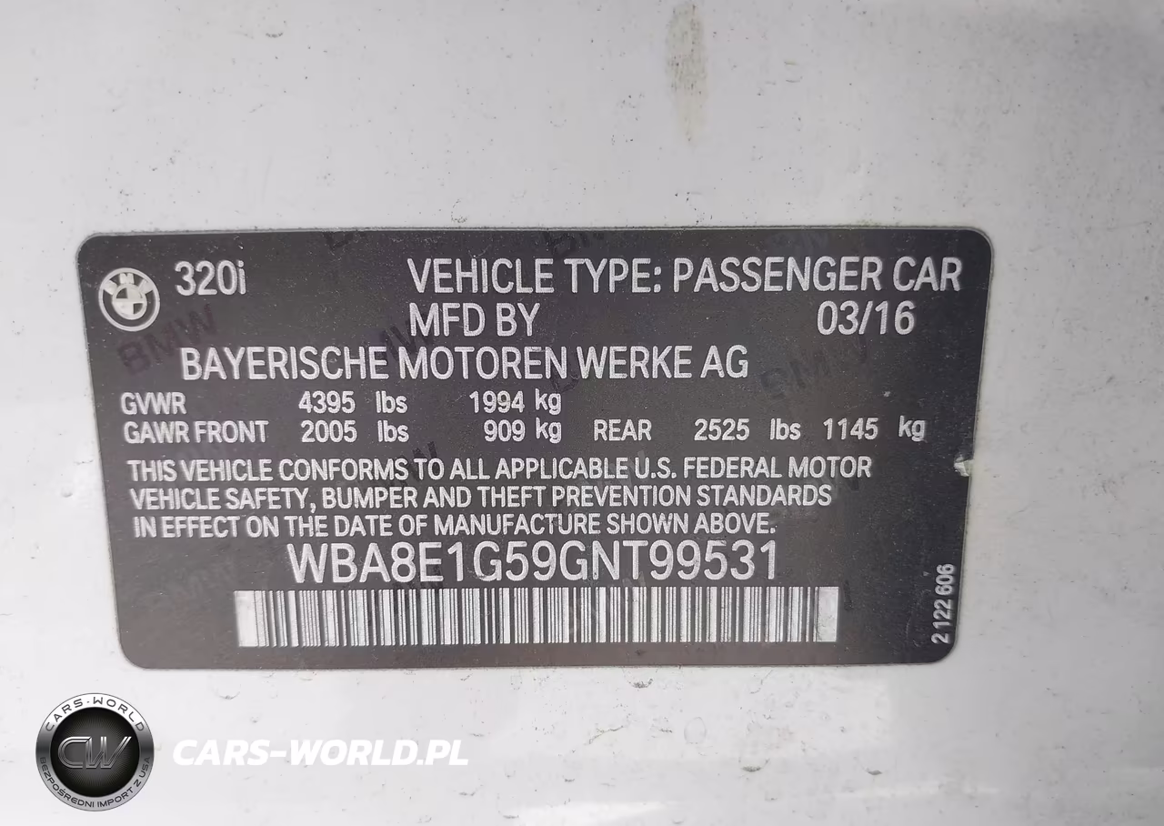 2016 BMW 320I VIN:WBA8E1G59GNT99531 - 9