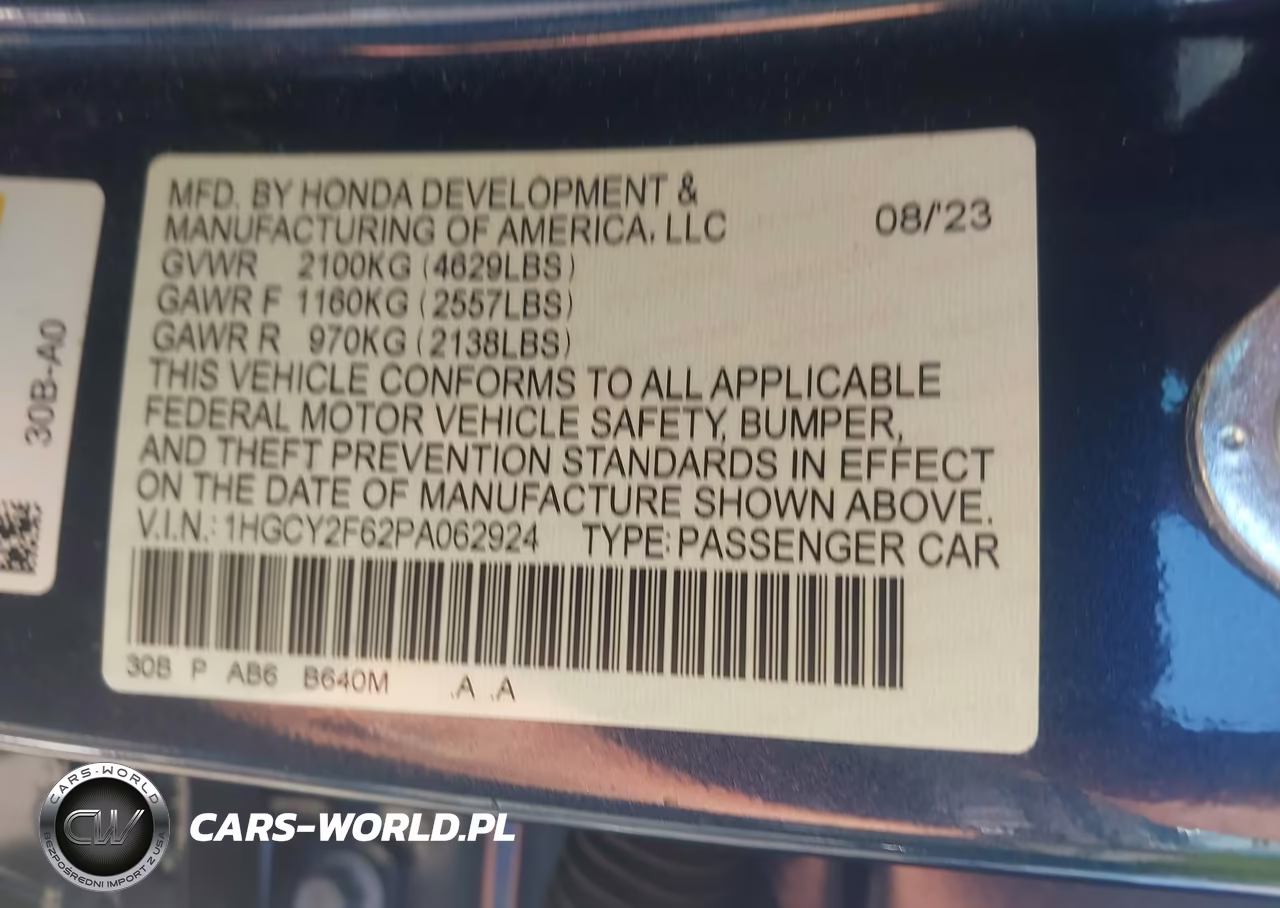 2023 Honda Accord Hybrid Ex-L VIN:1HGCY2F62PA062924 - 9
