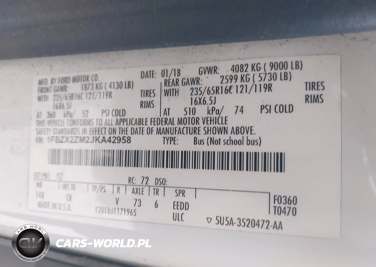 2018 Ford Transit-350 Xlt VIN:1FBZX2ZM2JKA42958 - 9