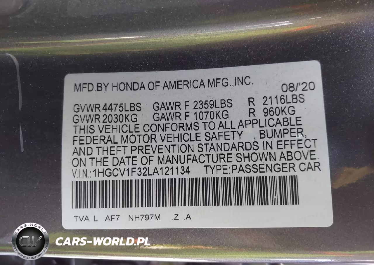 2020 Honda Accord Sport VIN:1HGCV1F32LA121134 - 9
