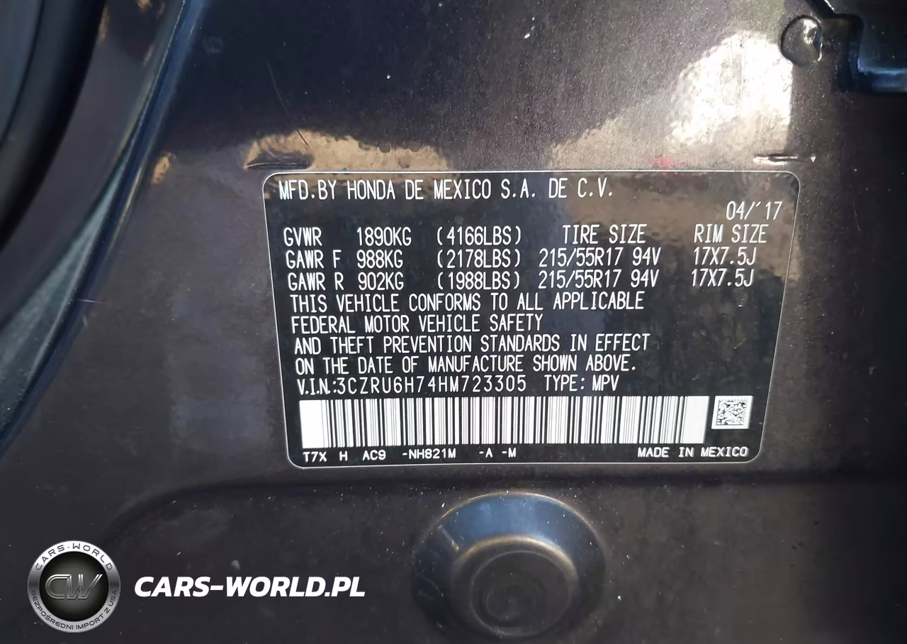 2017 Honda Hr-V Ex-L VIN:3CZRU6H74HM723305 - 9